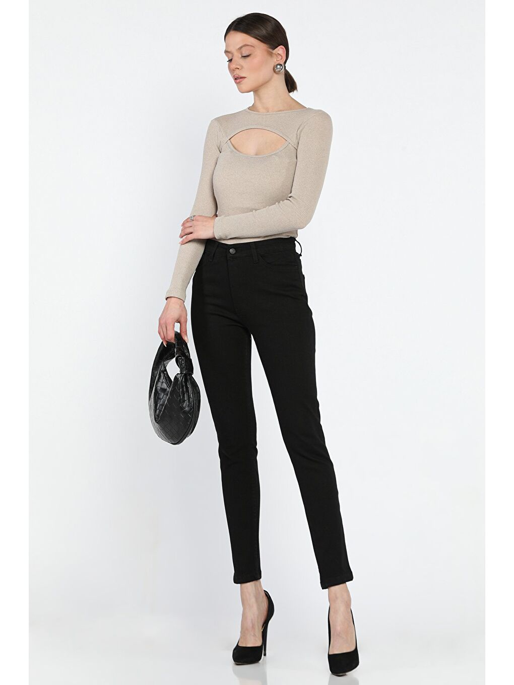 Gülseli Siyah Yüksek Bel Elastanlı Kadın Slim Fit Jean Pantolon