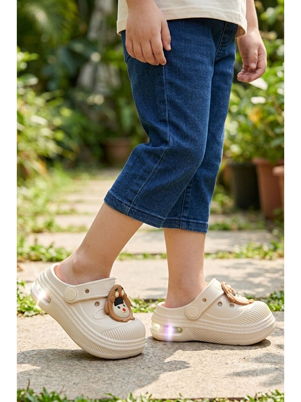 Ekru Eva Hafif Esnek Unisex Çocuk Sabo Terlik 2316 B-P-3