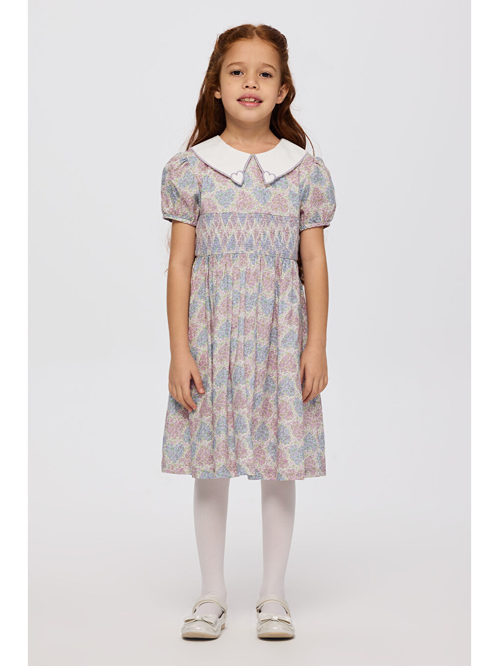 Lila Liberty Kumaş Çiçek Desenli Kız Çocuk Elbise