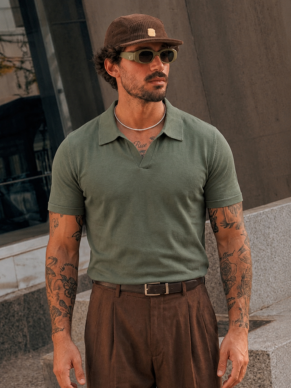 Erkek Polo Yaka %100 Pamuklu Basic Haki Tişört