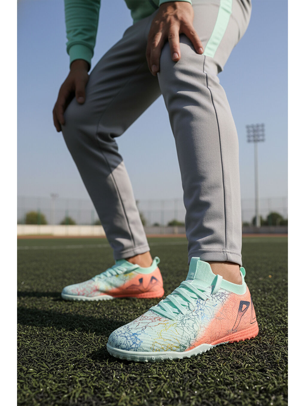 Yeşil Mint Somon Bilekten Lastikli Unisex Halı Saha Ayakkabısı GH-252-153 G-2