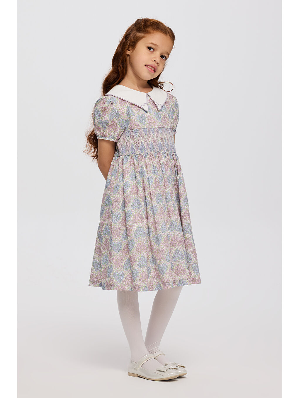 Lila Liberty Kumaş Çiçek Desenli Kız Çocuk Elbise-1