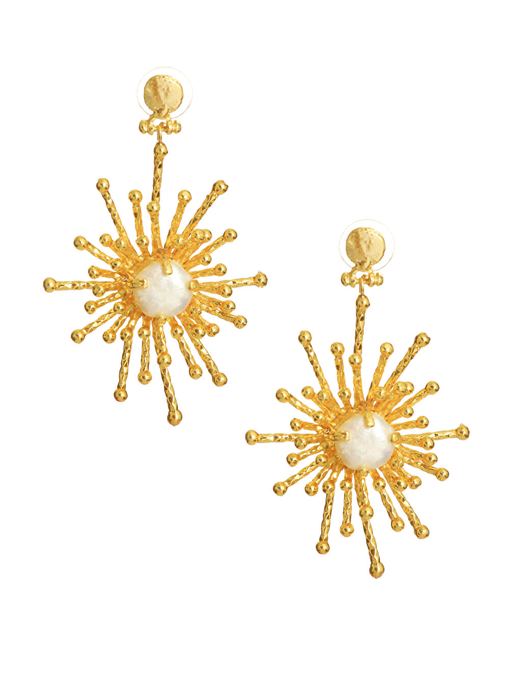 Sarı Kadın Altın Renk Kaplama Sedef Detaylı Çivili Model Büyük Güneş Küpe