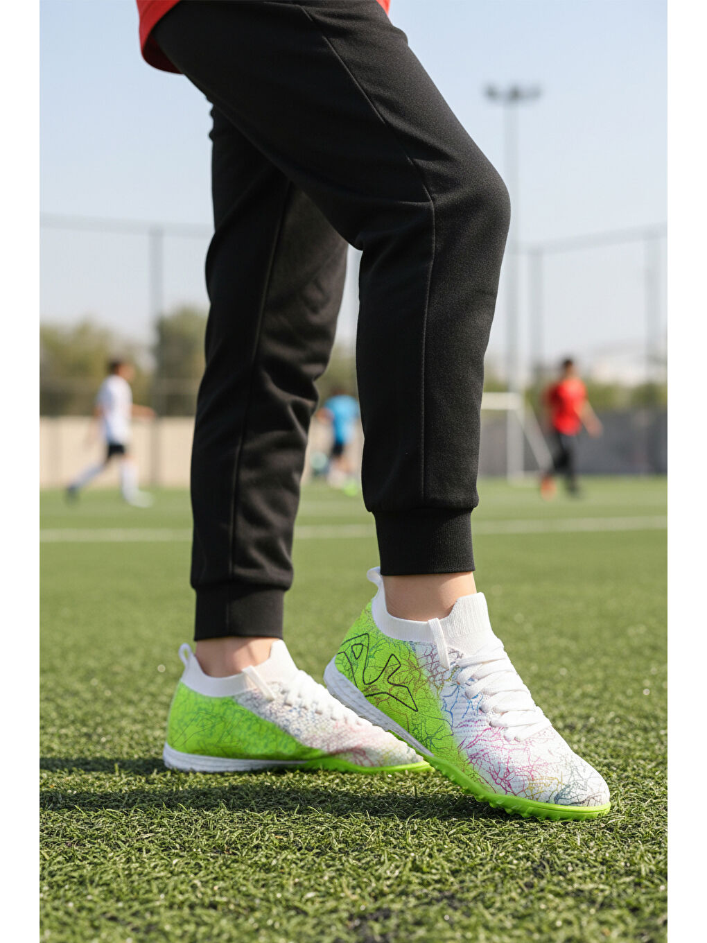 Beyaz Yeşil Bilekten Lastikli Unisex Halı Saha Ayakkabısı GH-252-153 G-2