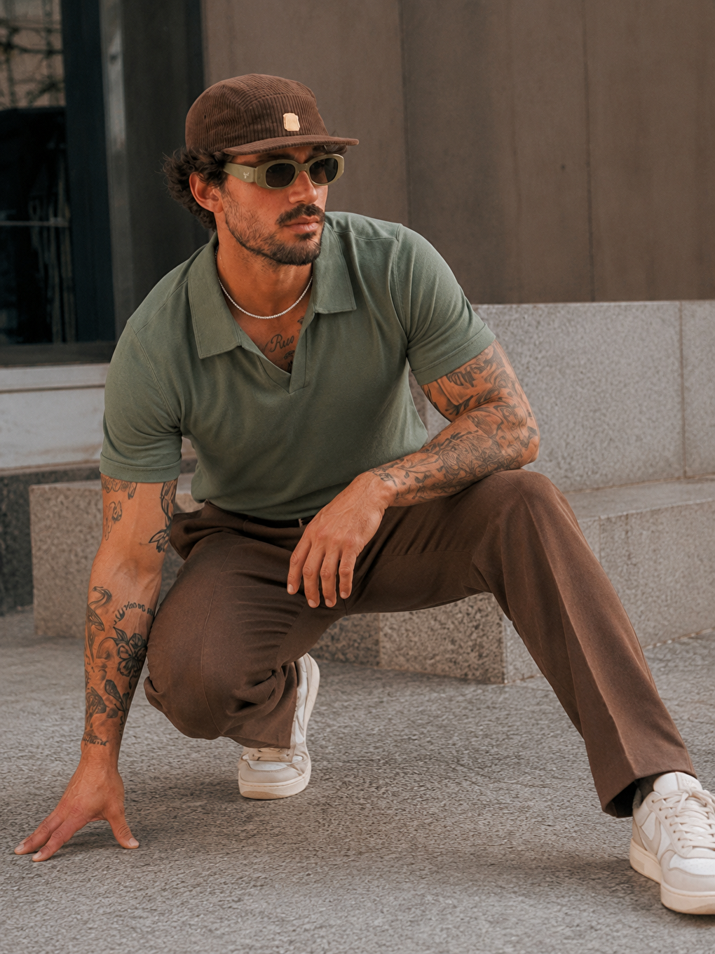Erkek Polo Yaka %100 Pamuklu Basic Haki Tişört-1