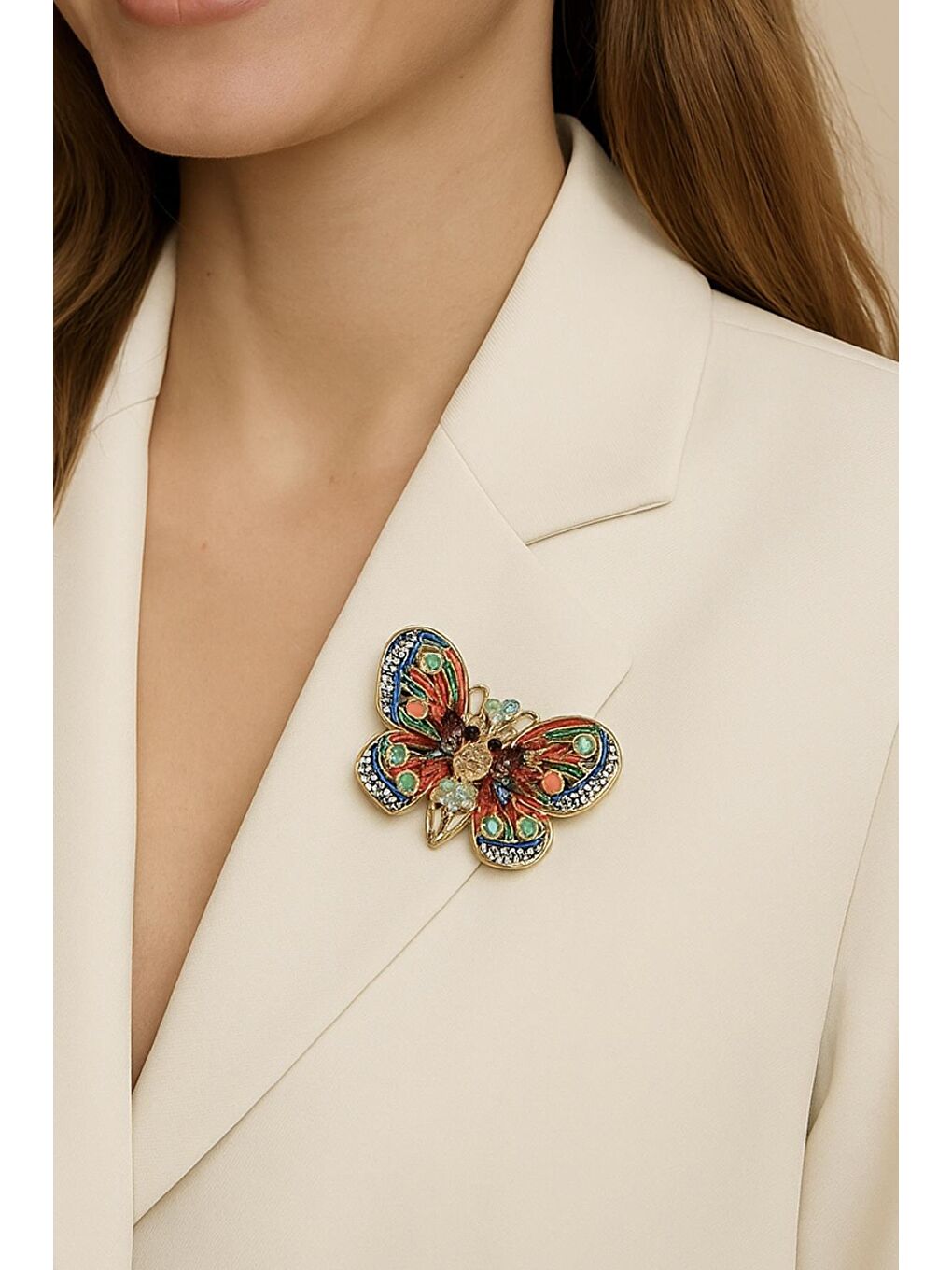 Sarı Kelebek Modelli Kadın Broş Yaka İğnesi-1