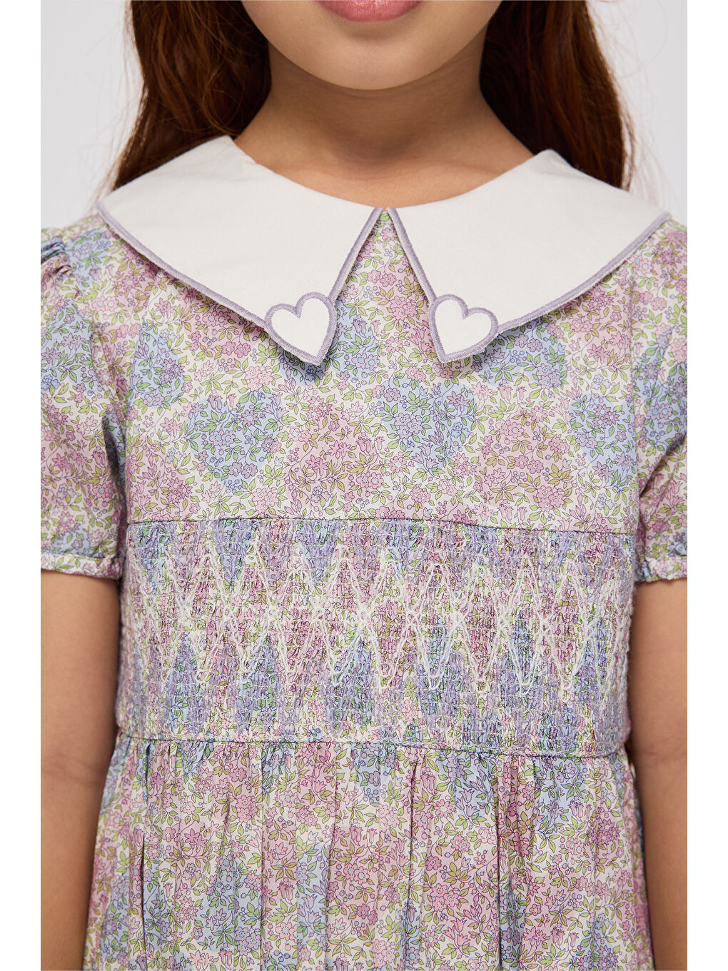 Lila Liberty Kumaş Çiçek Desenli Kız Çocuk Elbise-5