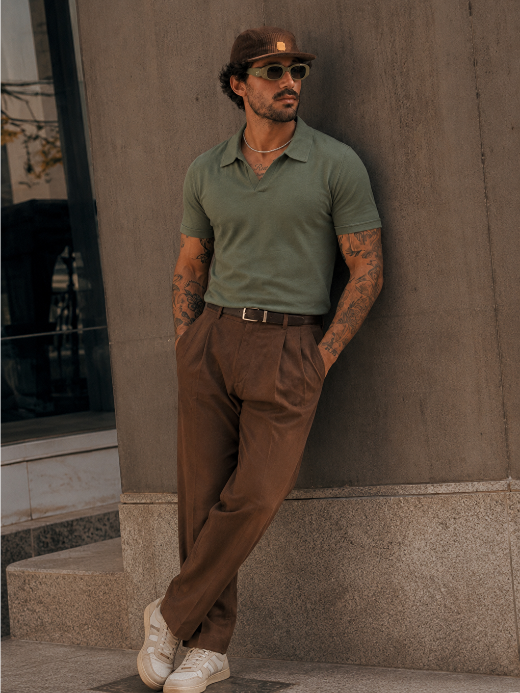 Erkek Polo Yaka %100 Pamuklu Basic Haki Tişört-4