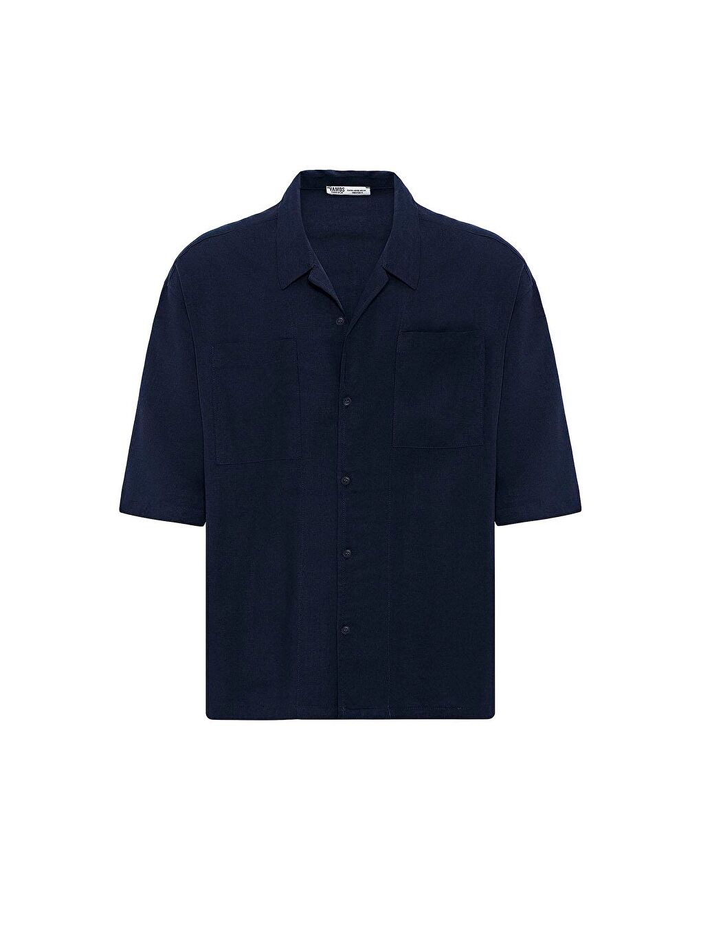 Çift Cepli Oversize Keten Gömlek Lacivert-5