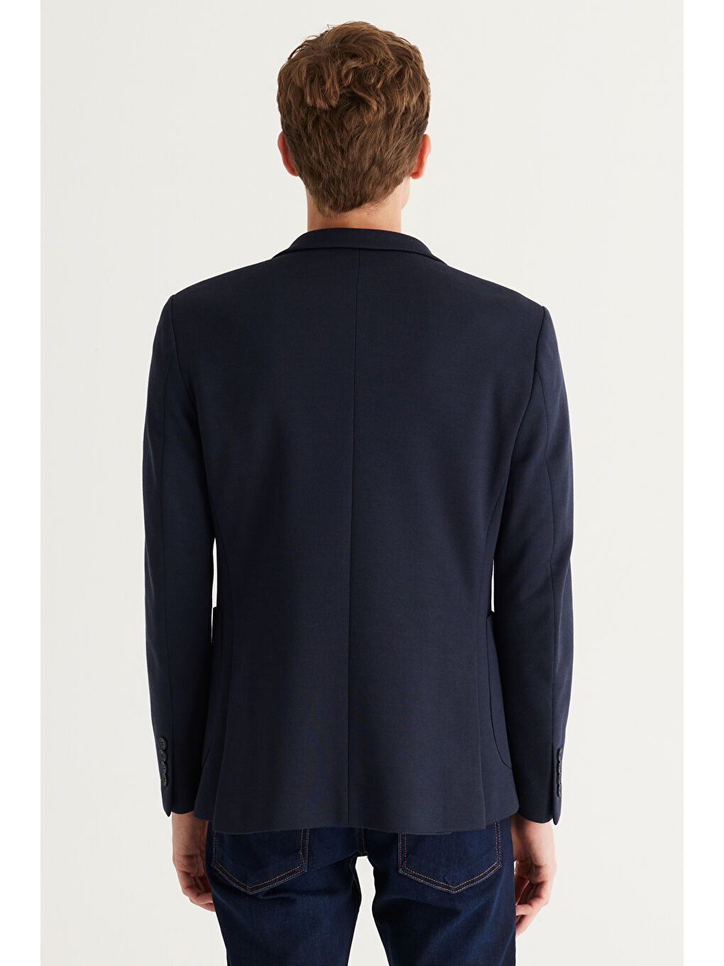 Erkek Lacivert Slim Fit Dar Kesim Kırlangıç Yaka Lacivert Ceket-5