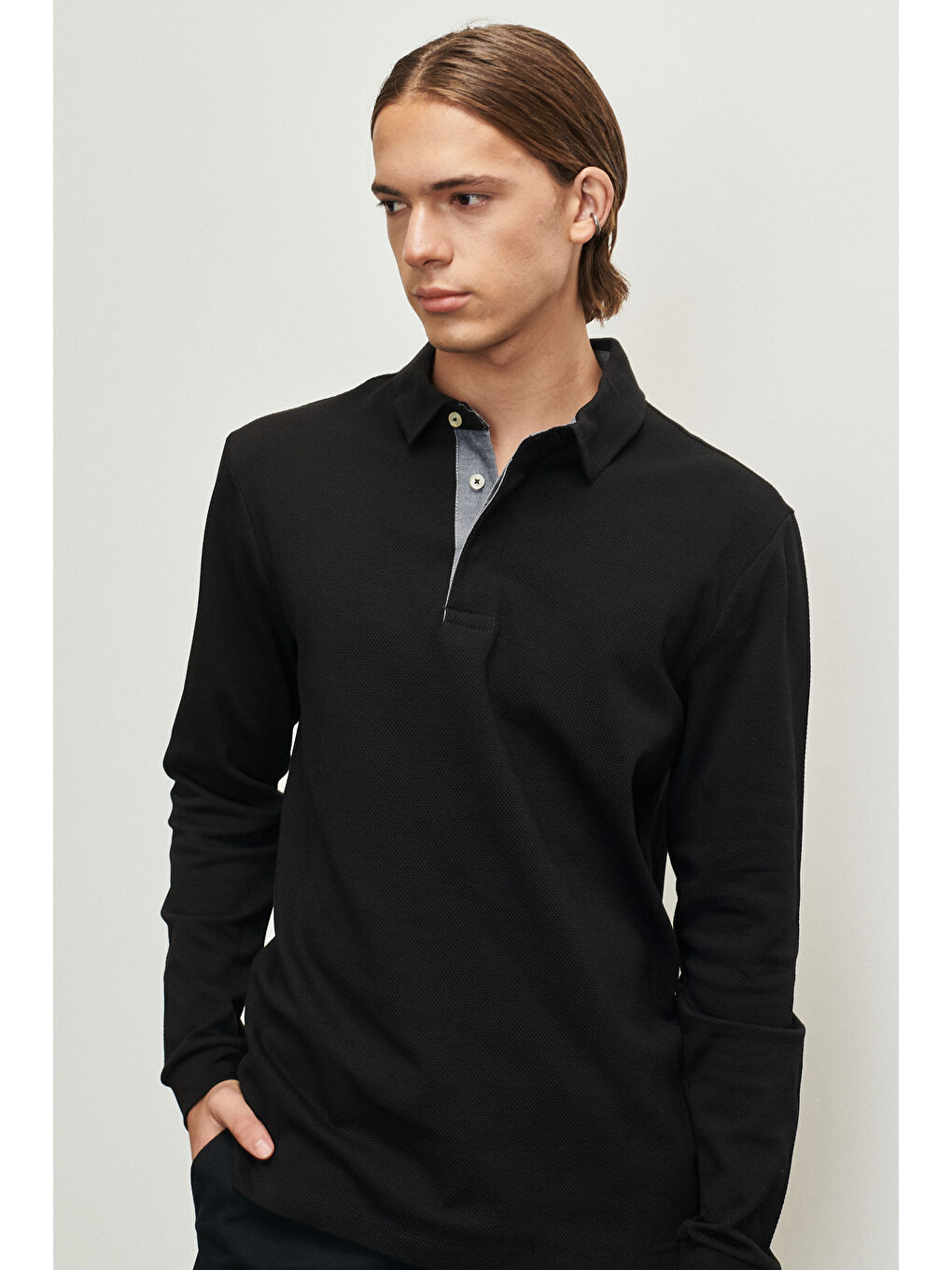 Erkek Siyah Slim  Fit Dar Kesim Polo Yaka Pamuklu Tişört-5