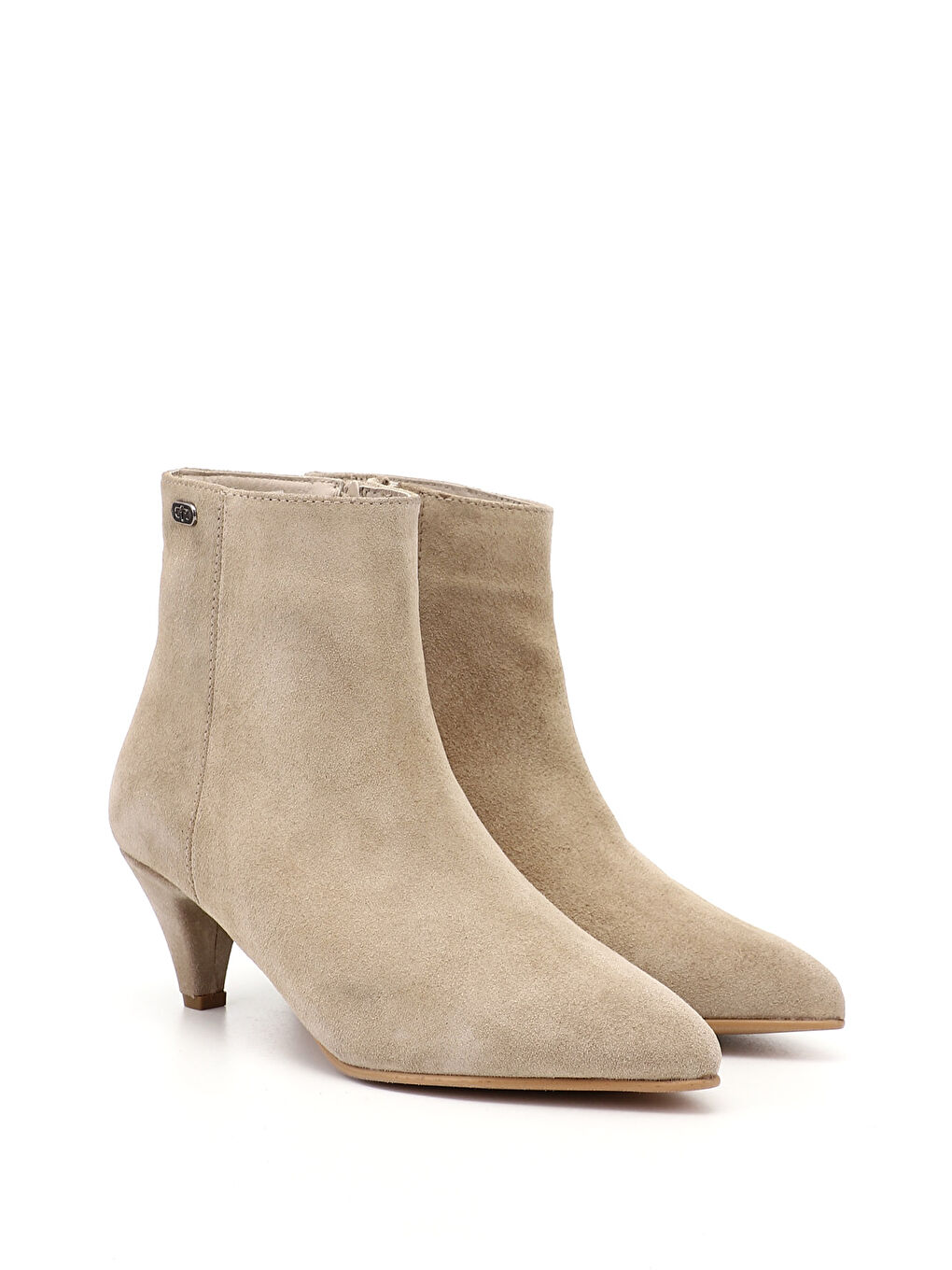 Bej Kadın BEJ Fermuarlı Sivri Burun Hakiki Deri Bot-1