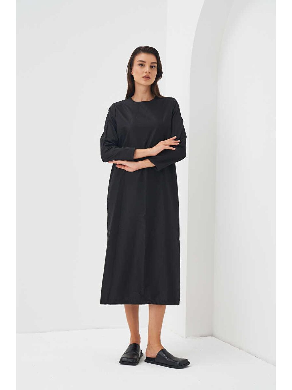 Uzun Kollu Pamuk Astar Siyah-1