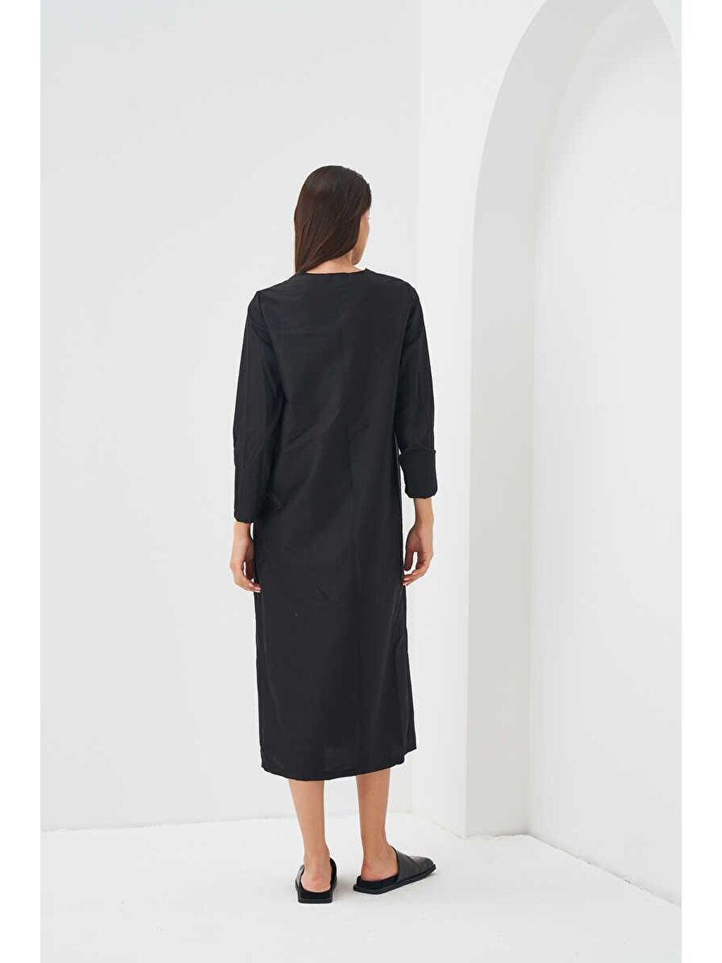 Uzun Kollu Pamuk Astar Siyah-3