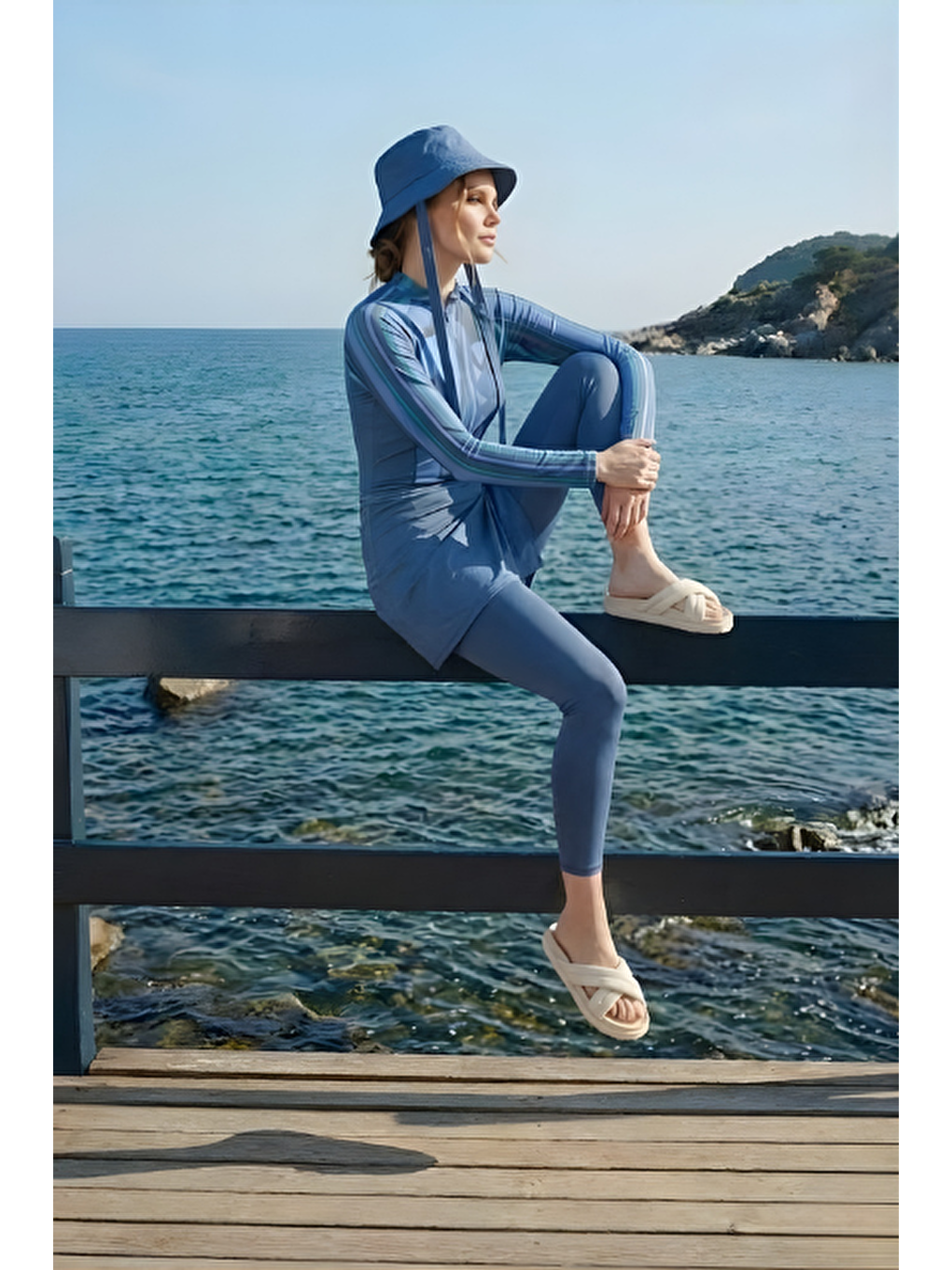 Yüzücü Mayo Tayt Etek 3lü Etnik Tesettür Mayo İndigo-2