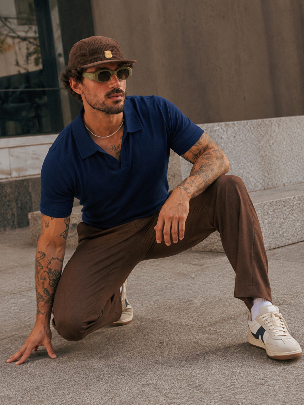Erkek Polo Yaka %100 Pamuklu Basic Lacivert Tişört-1