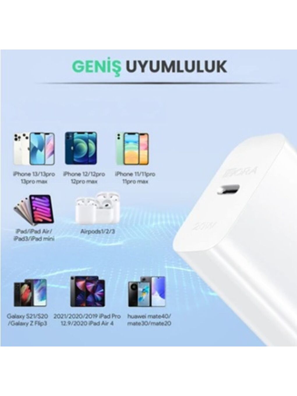 PD20W Şarj Aleti ve Type-C To Type-C Kablo Seti - Hızlı Şarj Cihazı-Telefon ve Tablet Uyumlu - Beyaz-3