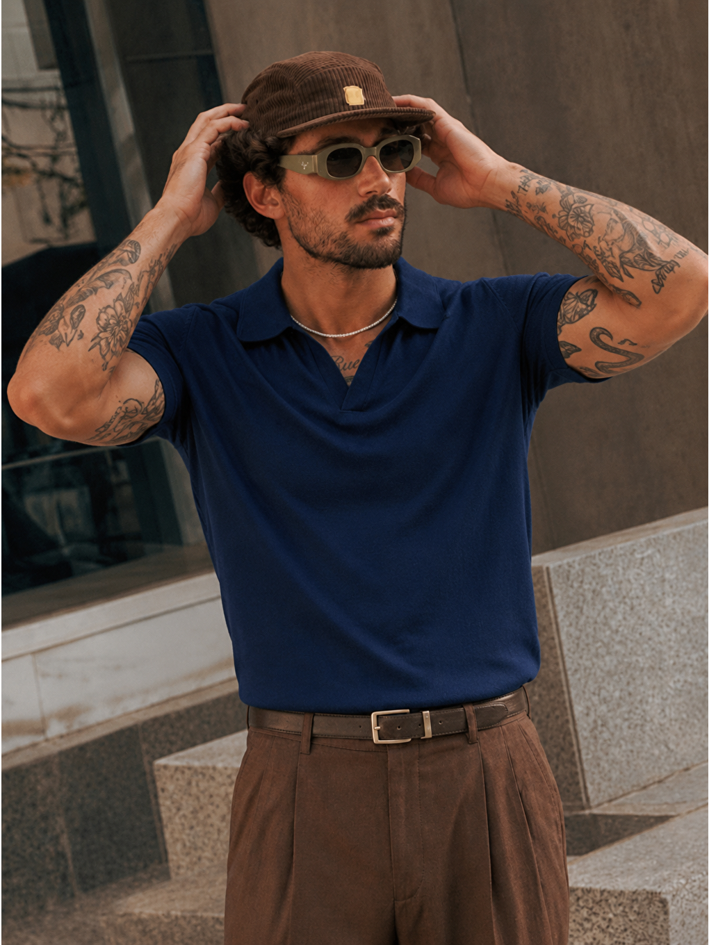 Erkek Polo Yaka %100 Pamuklu Basic Lacivert Tişört-3