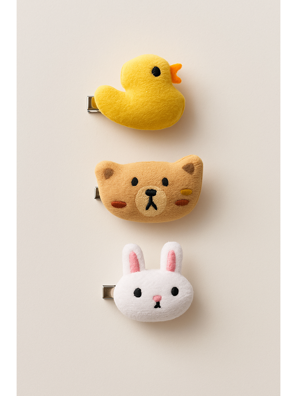 Karışık Kız Çocuk Pelüş Hayvan Figürlü 3'Lü Toka Seti – Tavşan, Ayıcık Ve Civciv