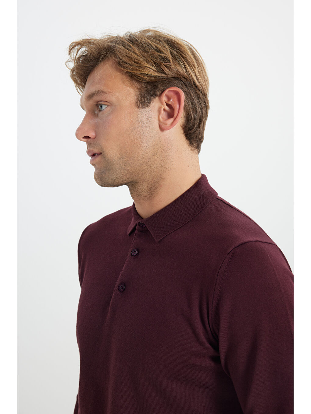 Erkek Bordo Pamuklu Standart Fit Normal Kesim Polo Yaka Triko Kazak-4