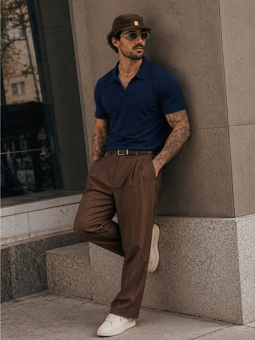 Erkek Polo Yaka %100 Pamuklu Basic Lacivert Tişört-4