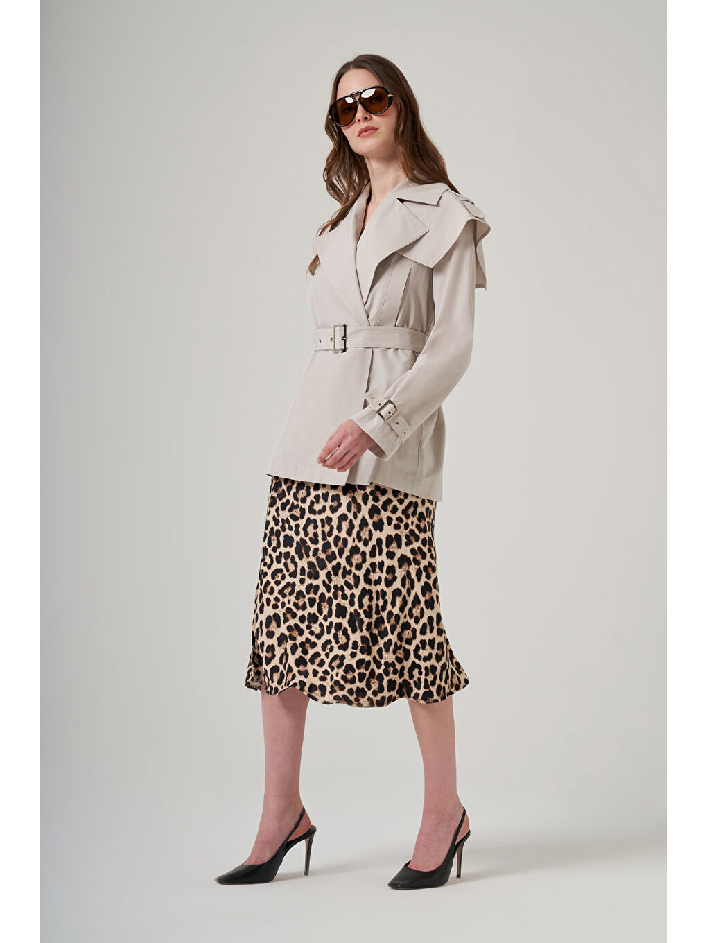 Bej Kuşak Detaylı Kap Ceket 6042 Taş-1