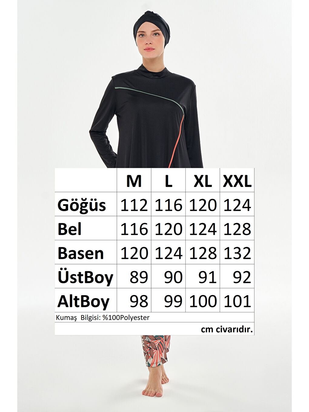 Elastanlı Tam Kapalı Tesettür Mayo Taytı Desenli 3126 Siyah-2