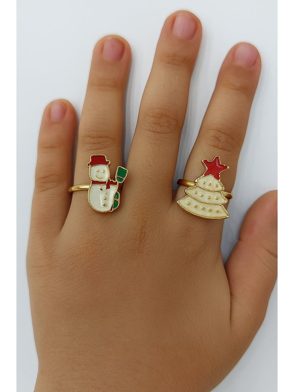 Sarı Yılbaşı Noel Baba ve Çam Ağacı Yüzük Seti-1