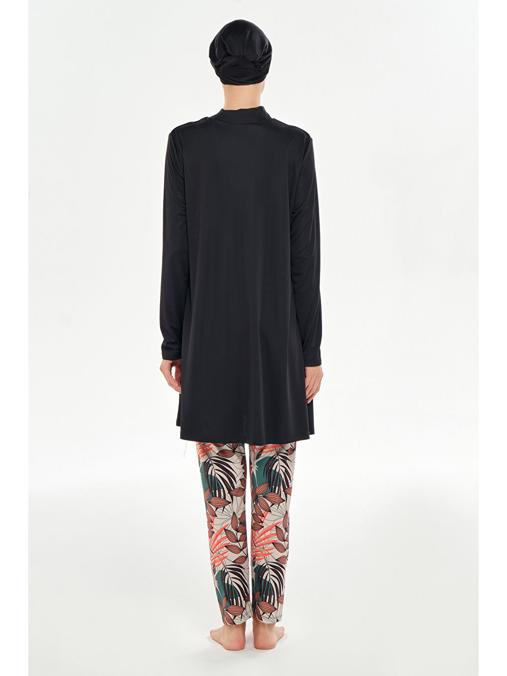 Elastanlı Tam Kapalı Tesettür Mayo Taytı Desenli 3126 Siyah-3