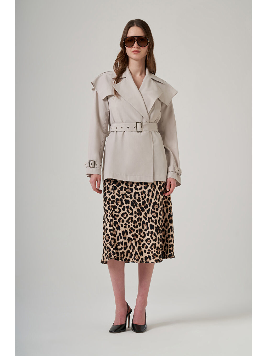 Bej Kuşak Detaylı Kap Ceket 6042 Taş-2