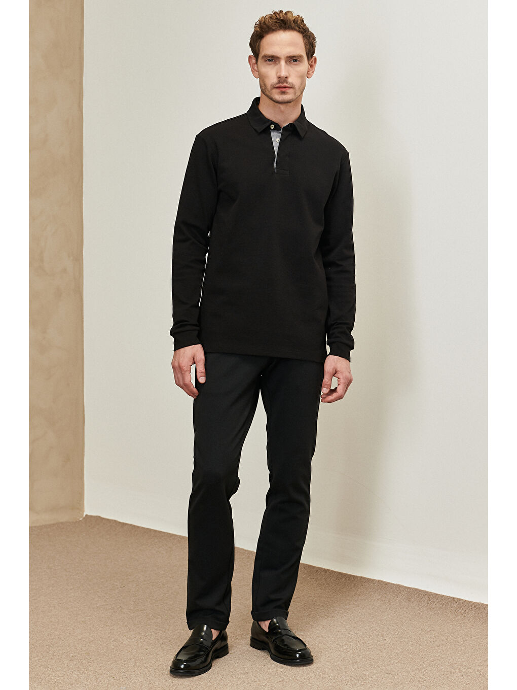 Erkek Siyah Slim  Fit Dar Kesim Polo Yaka Pamuklu Tişört-7