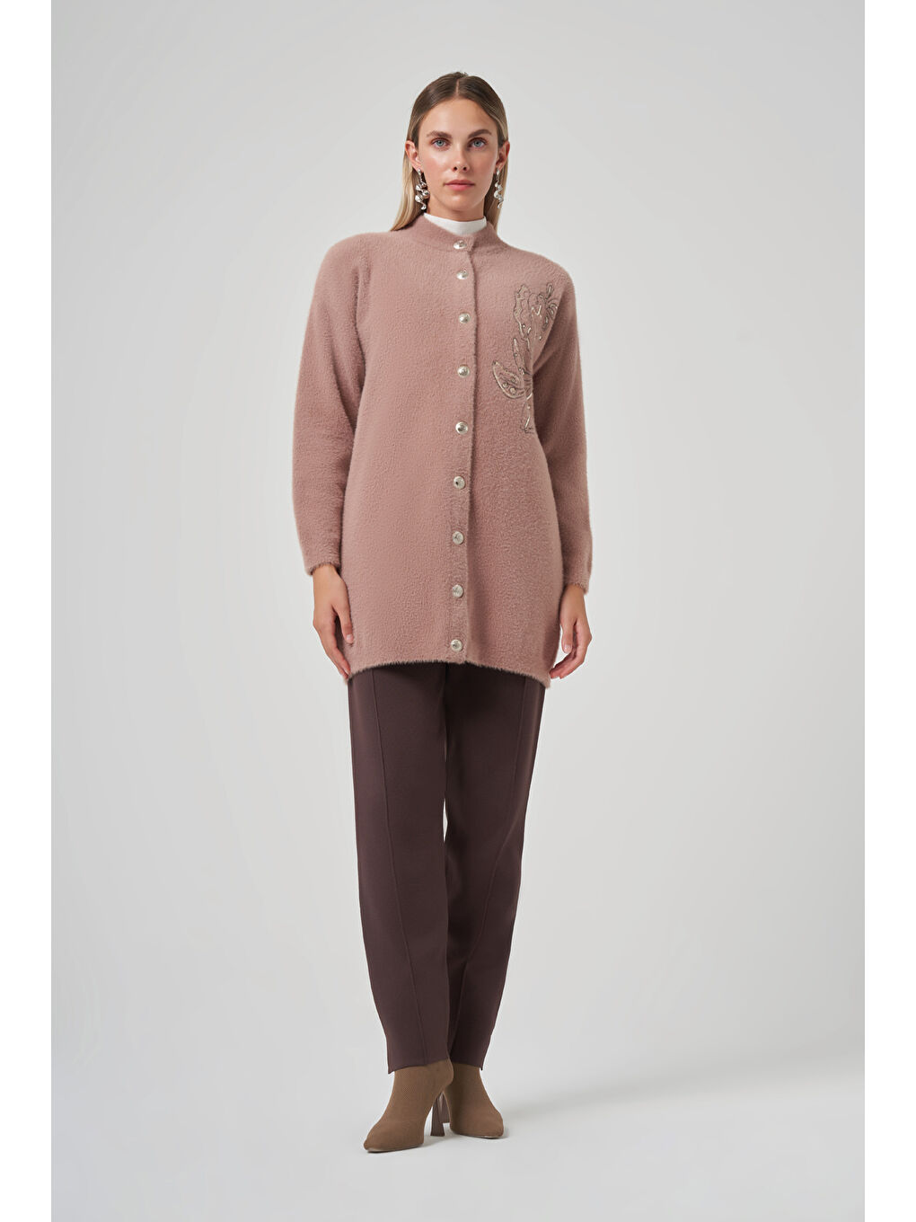 Bej Nakış İşleme Detay Hırka 7007 Vizon-3