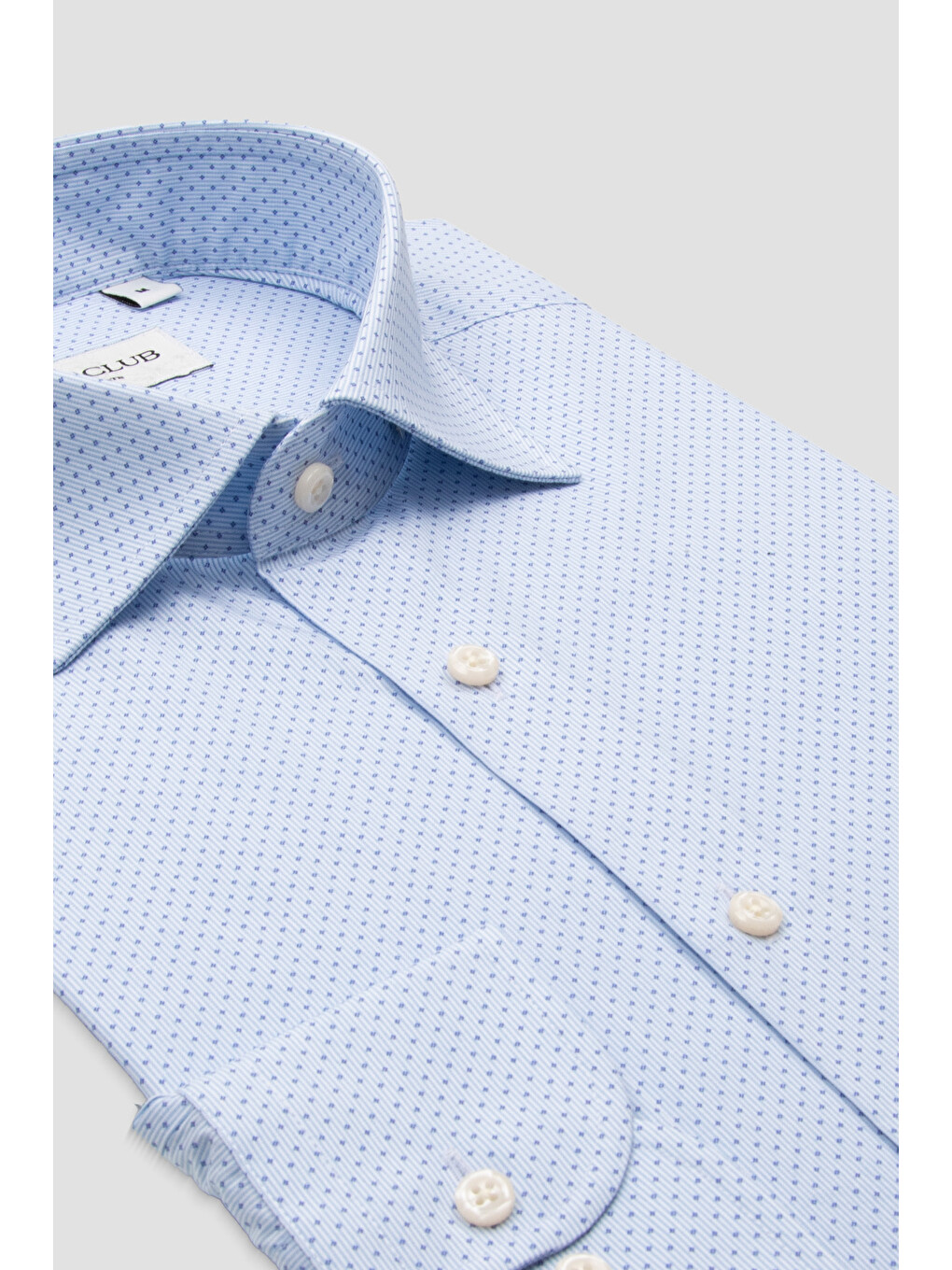 Oscar Poplin Pamuklu Slim Fit Açık Mavi Klasik Yaka Erkek Baskılı Gömlek-3