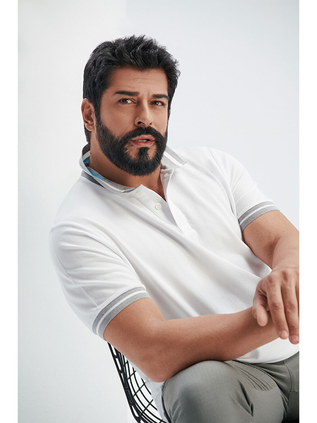 Erkek Beyaz-Turkuaz Slim Fit Dar Kesim %100 Pamuk Polo Yaka Tişört-2