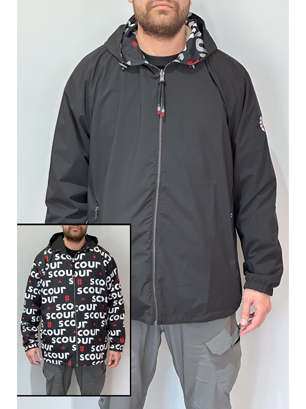 Erkek Çift Taraflı Battal Büyük Beden Yağmurluk 24726 Siyah