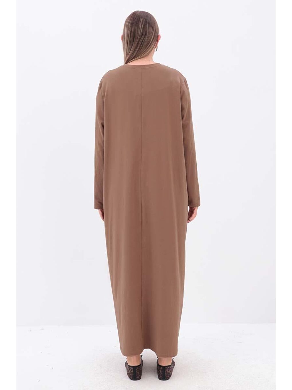 Bej Vizon-Uzun Kollu İçlik Elbise-3