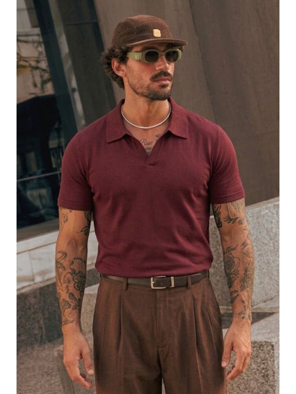 Erkek Polo Yaka %100 Pamuklu Basic Bordo Tişört