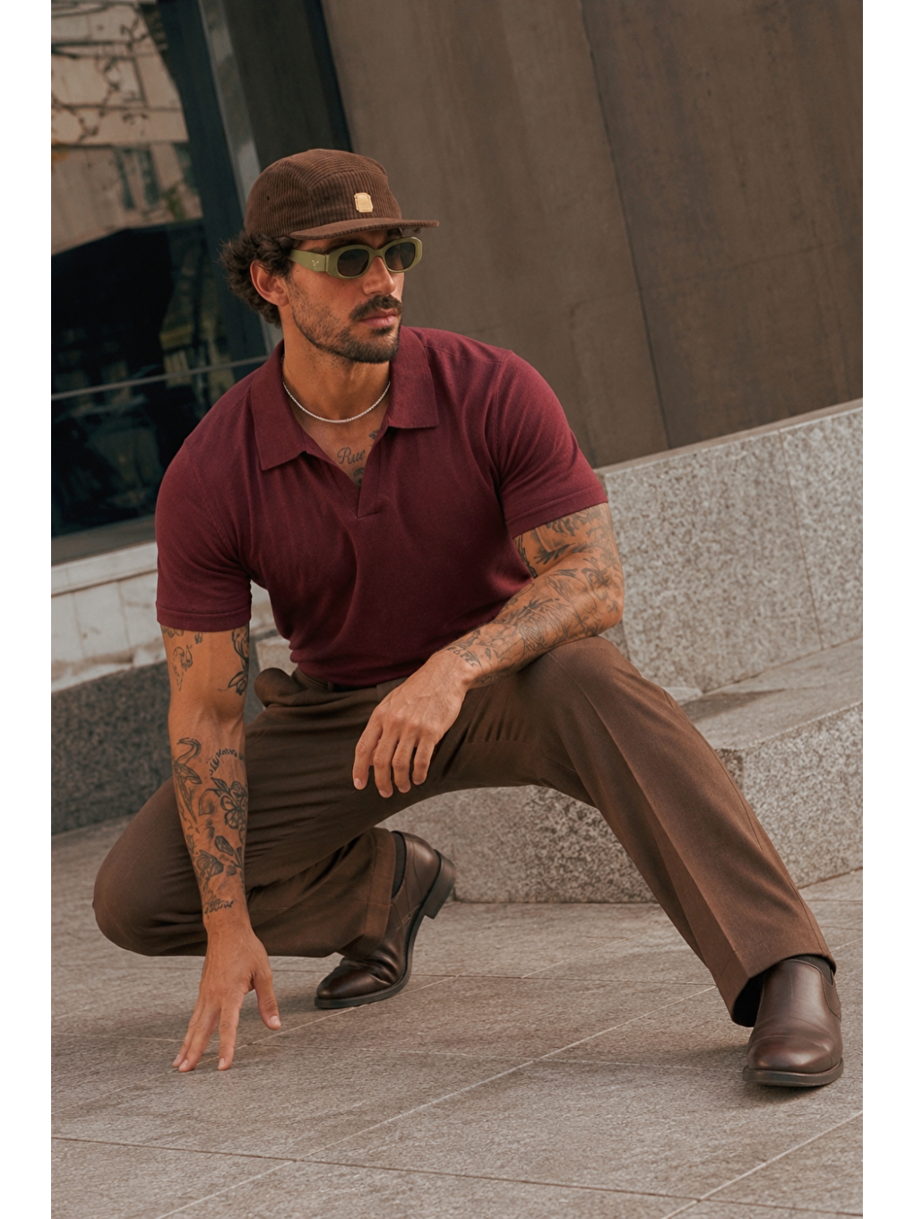 Erkek Polo Yaka %100 Pamuklu Basic Bordo Tişört-1