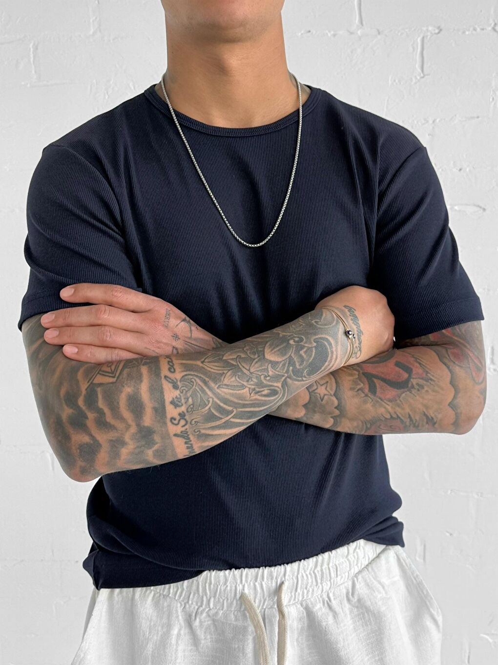 Erkek Slim Fit Fitilli Basic Esnek T-Shirt Lacivert-1