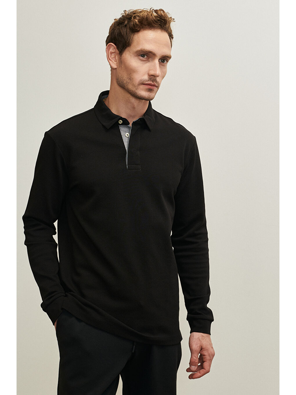 Erkek Siyah Slim  Fit Dar Kesim Polo Yaka Pamuklu Tişört-8