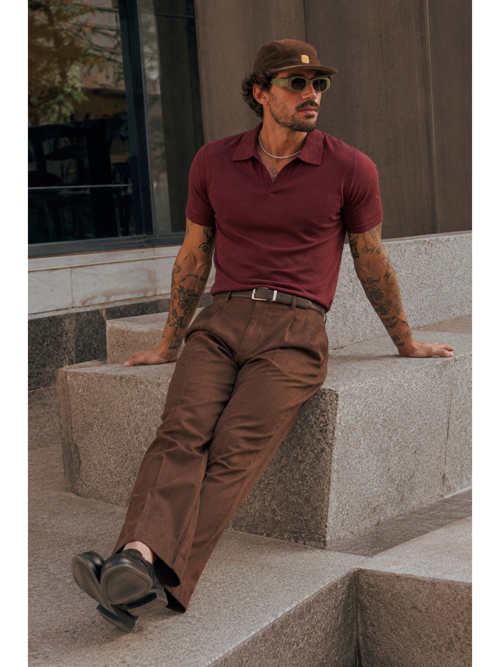 Erkek Polo Yaka %100 Pamuklu Basic Bordo Tişört-2