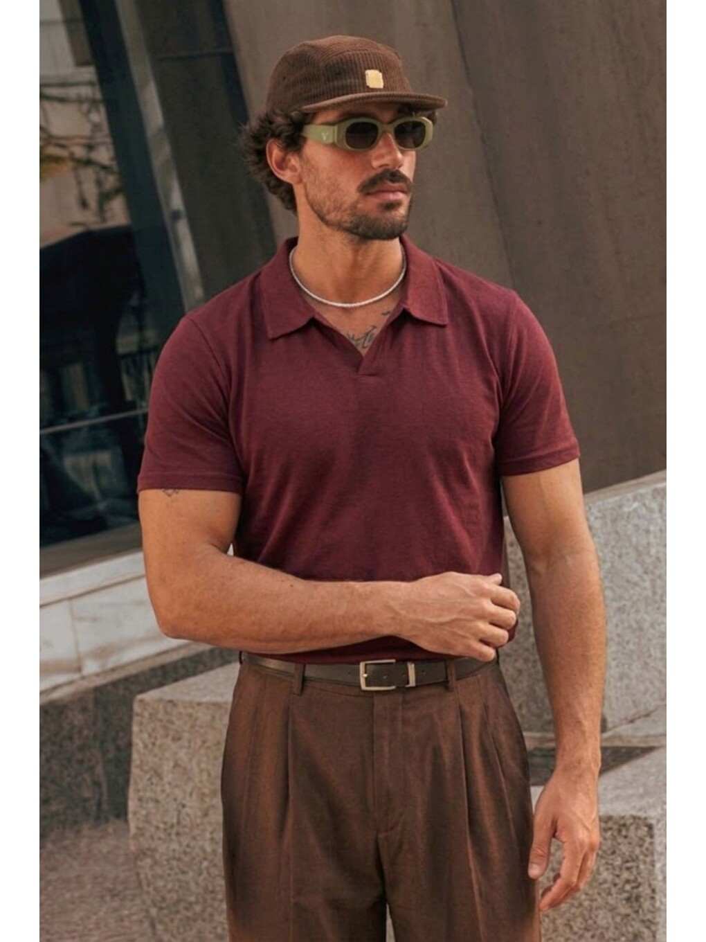 Erkek Polo Yaka %100 Pamuklu Basic Bordo Tişört-5