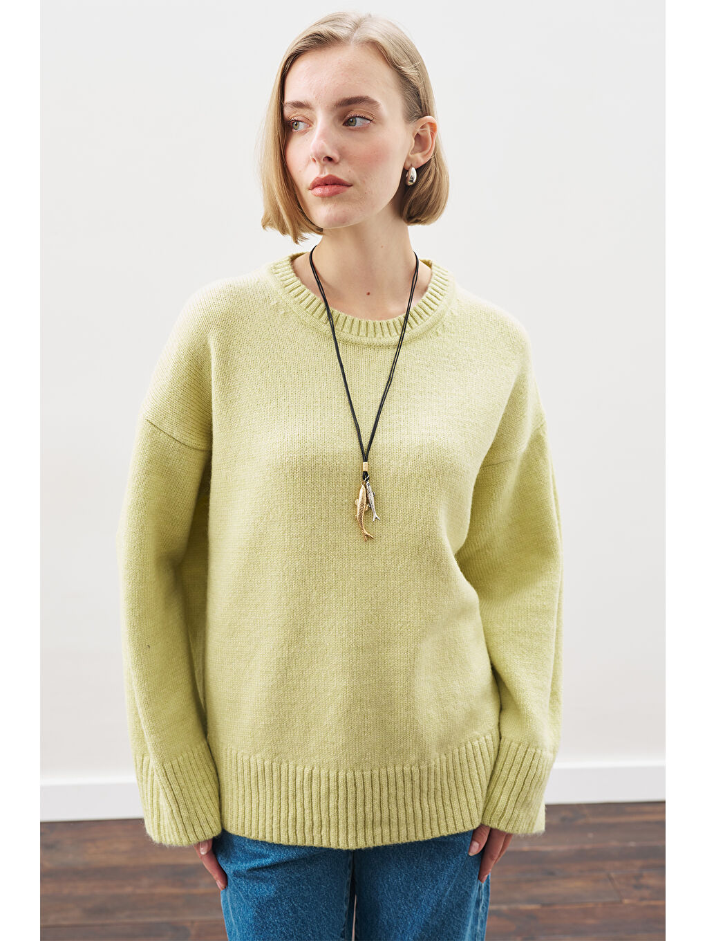 Sarı Chunky Oversıze Kazak Lıme-2