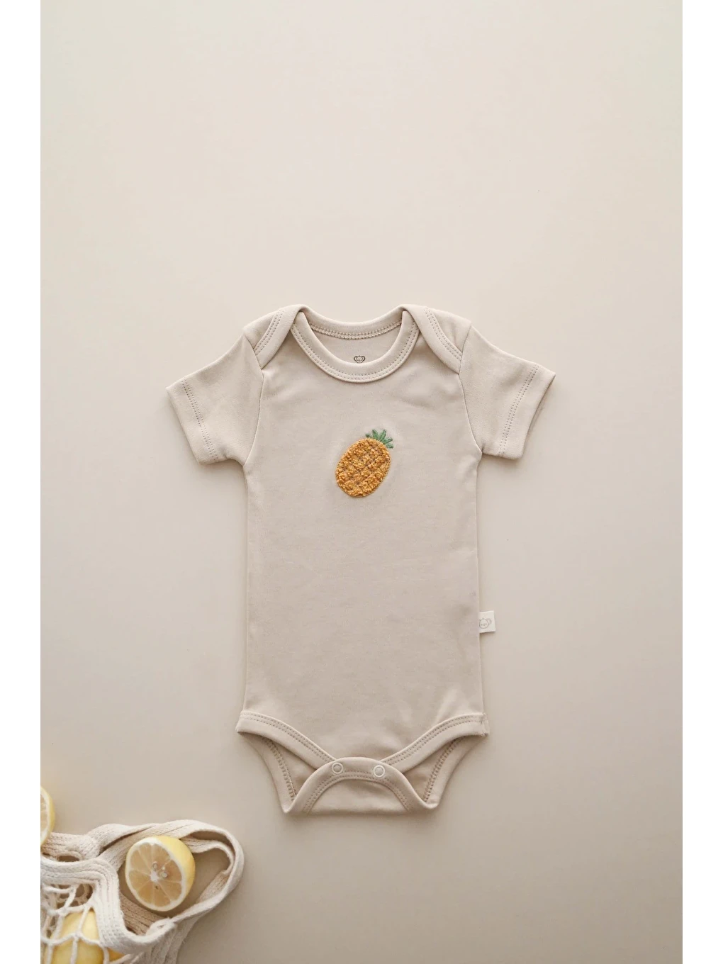 Bej Ananas Nakışlı Çıt Çıtlı Body-zıbın