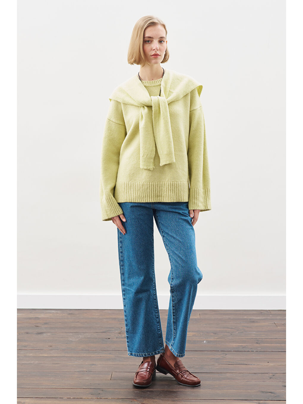 Sarı Chunky Oversıze Kazak Lıme-4