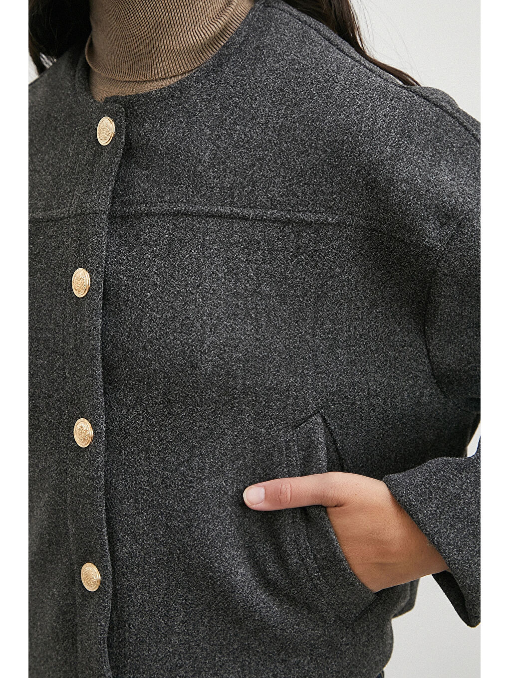 Karışık Beli Lastikli Düğmeli Bomber Ceket Antirasit-4