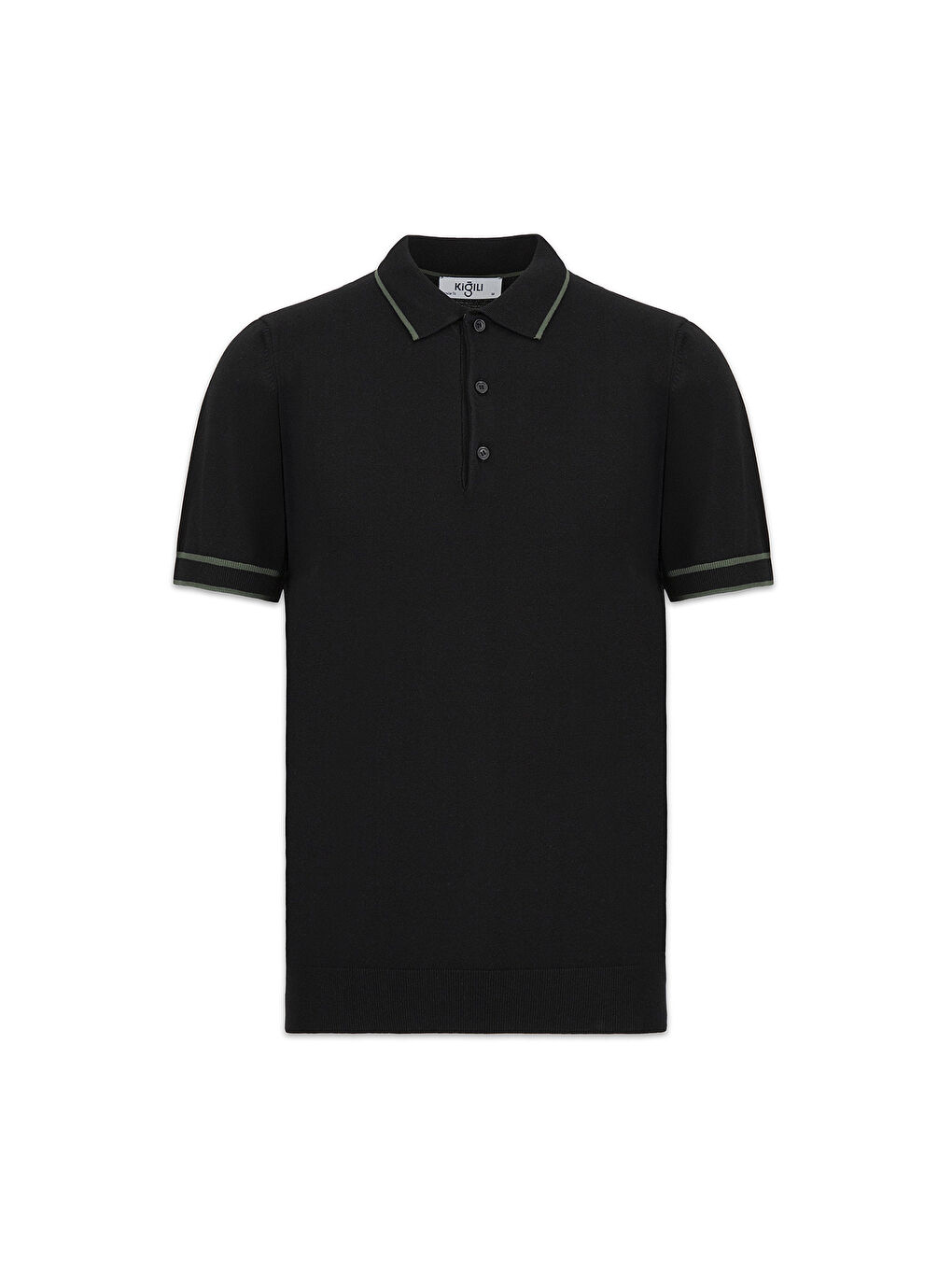 Siyah Regular Fit Şerit Detaylı Polo Yaka Triko Tişört