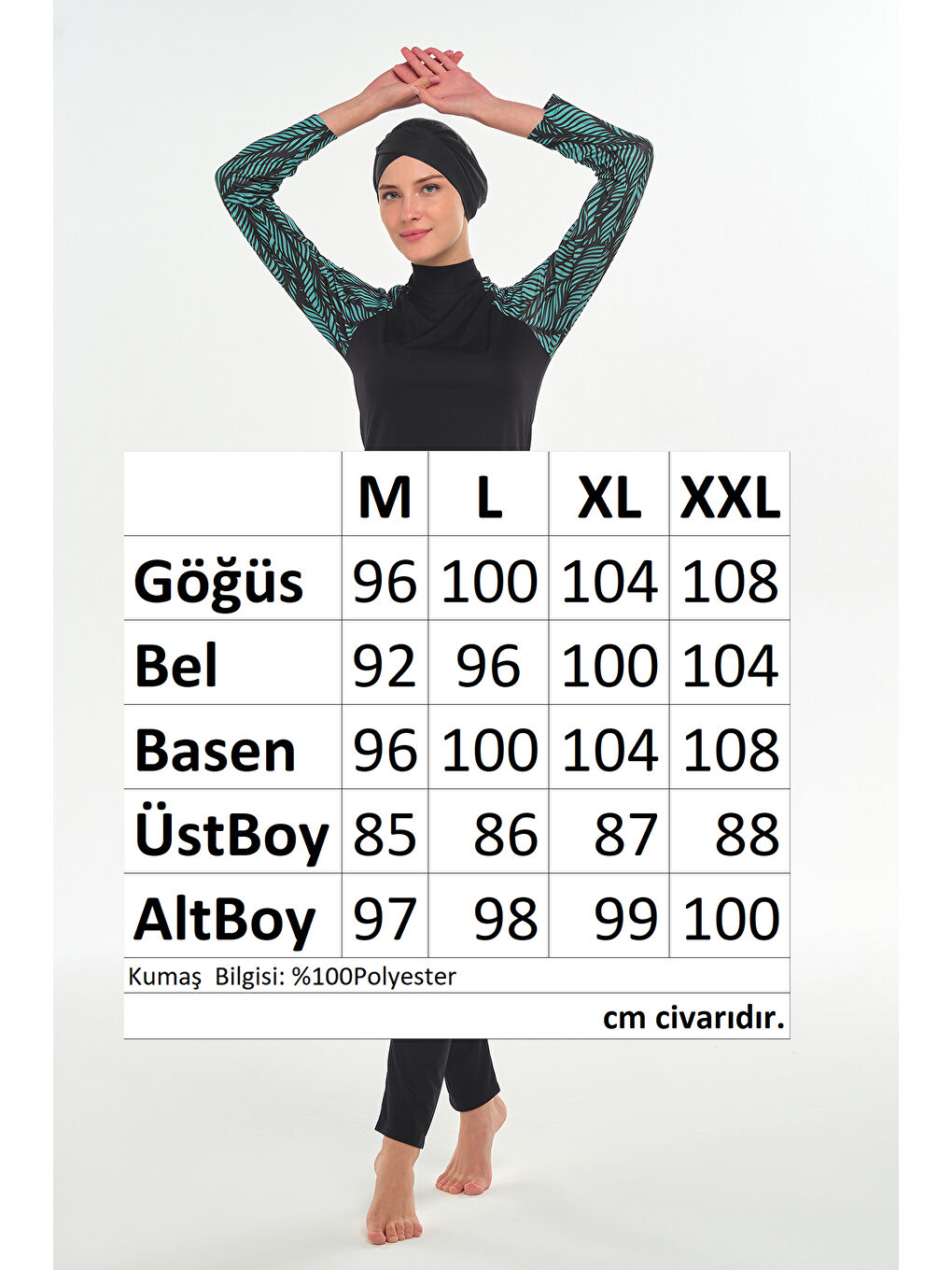 Rozamay Reglan Kol Elastanlı Tam Kapalı Tesettür Mayo 3120 Siyah - 3