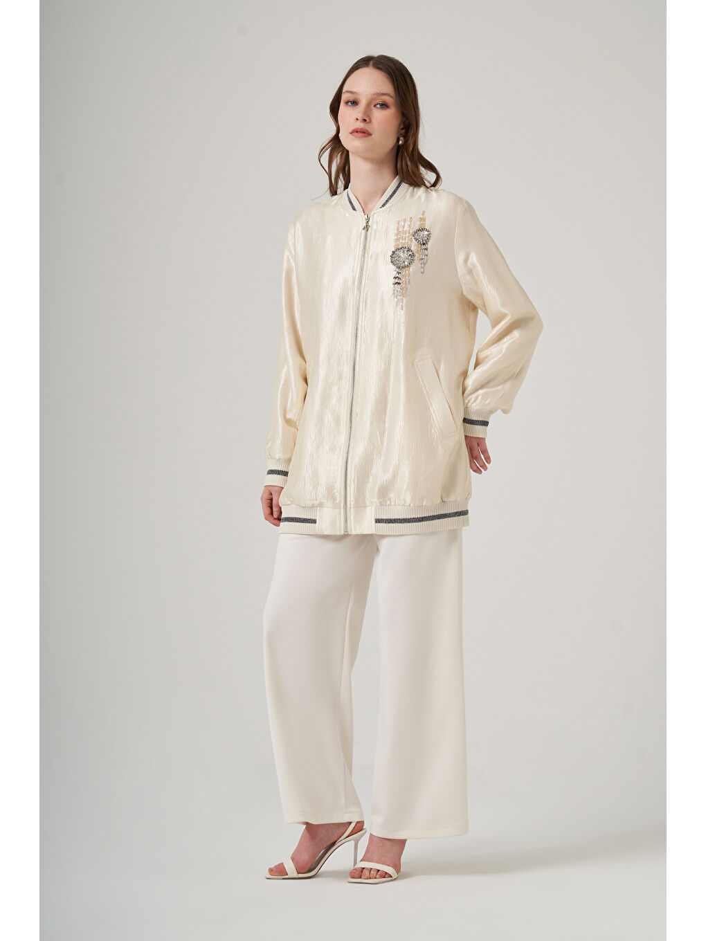 Taş İşleme Detay Kap Ceket 6038 Ekru-2