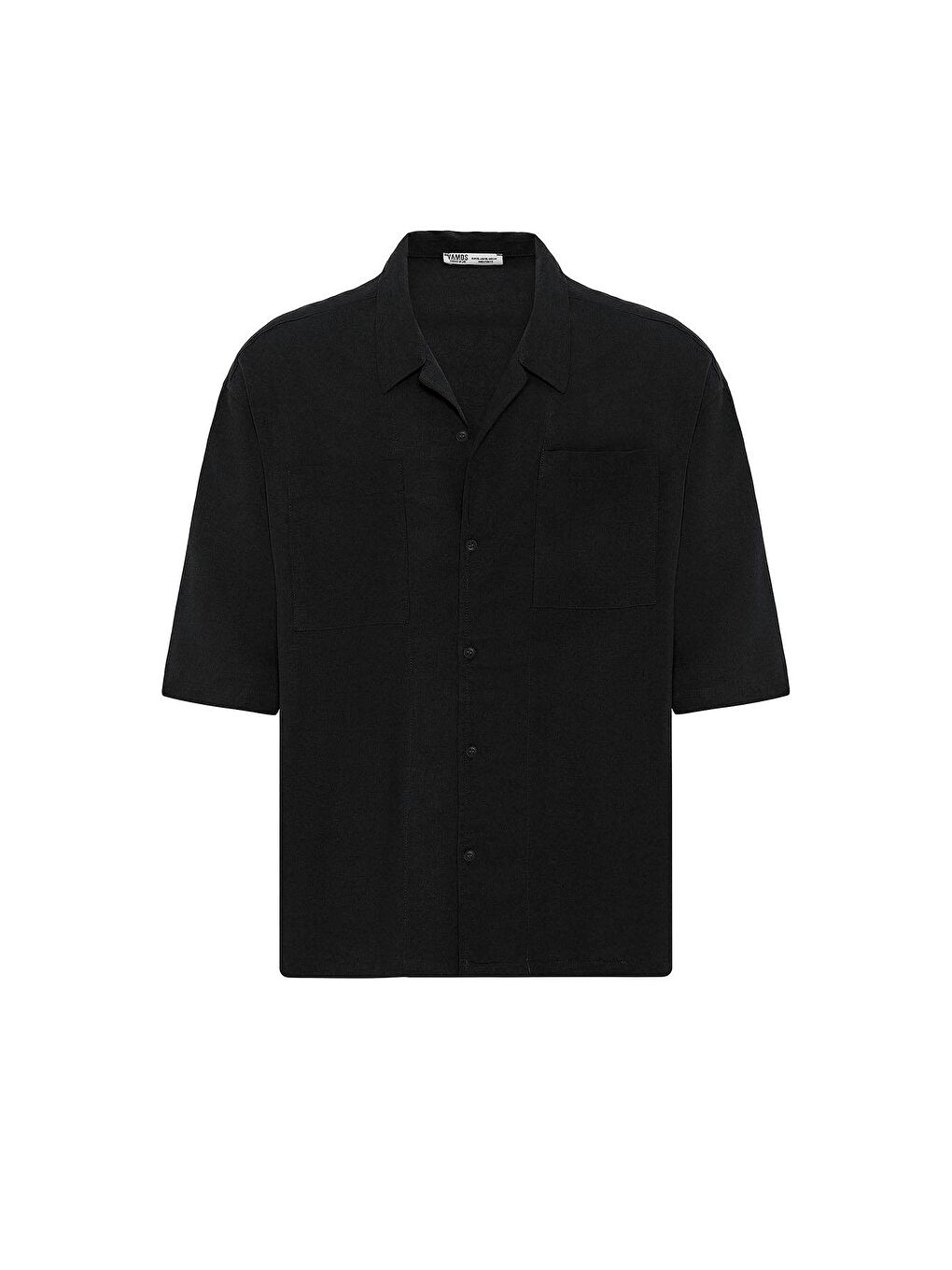 Çift Cepli Oversize Keten Gömlek Siyah-3